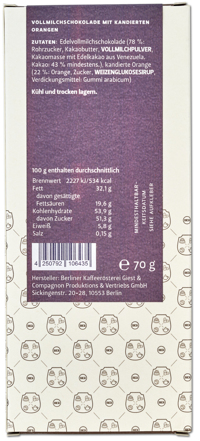 Tafel - kandierte Orange - Vollmilch - Nr. 19