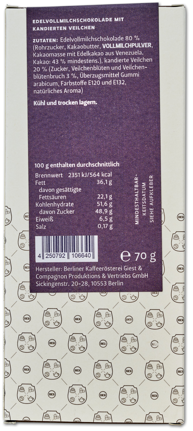 Tafel - kandierte Veilchen - Vollmilch - Nr. 40