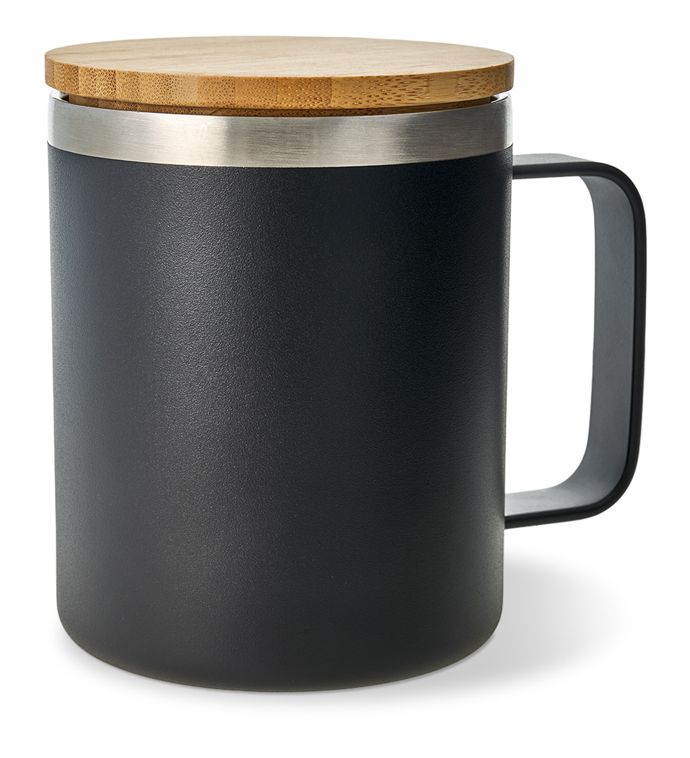 Edelstahl-Thermotasse Große Pause - schwarz mit Bambusdeckel, 330ml