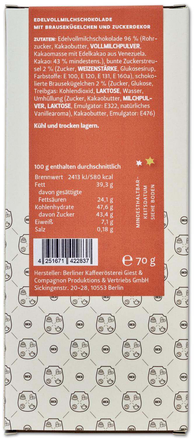 "Knallberni" mit Knallbrause und bunten Streuseln (Vollmilch)